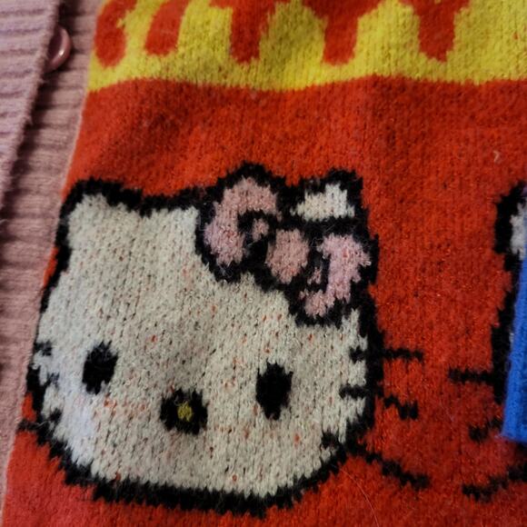 H&M Hello Kitty & Friends Colorful Knit Cardigan Badtz-Maru Chococat Size Medium - Picture 3 of 8